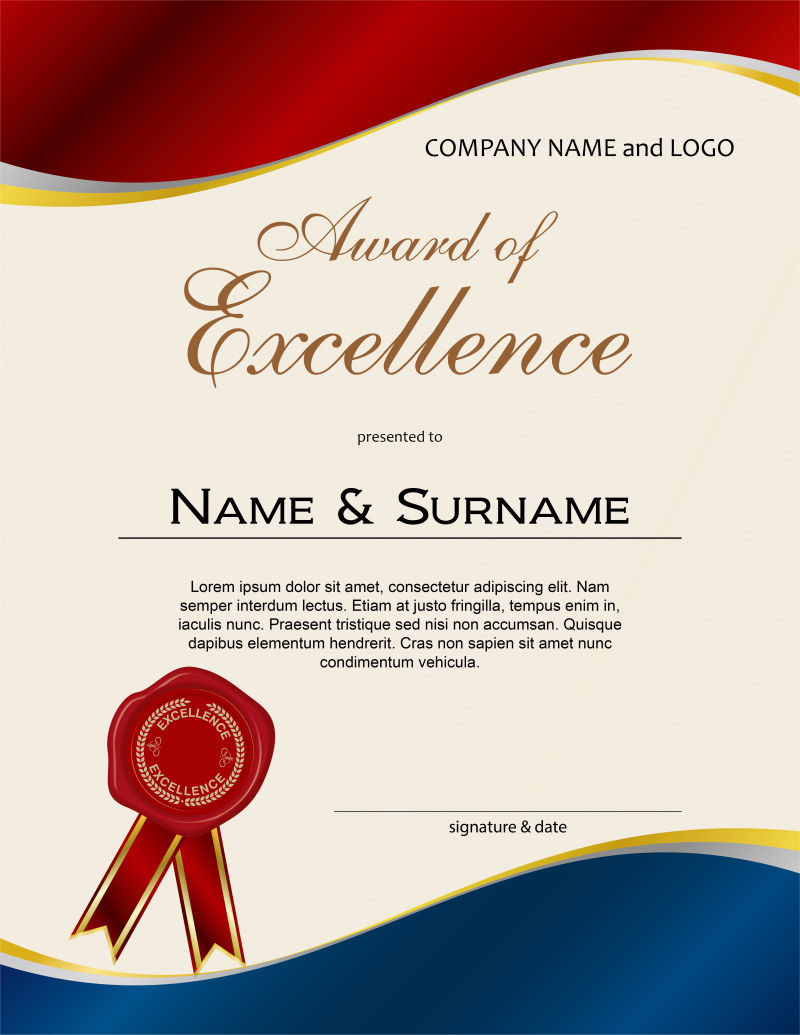 最佳丝带肖像奖矢量证书