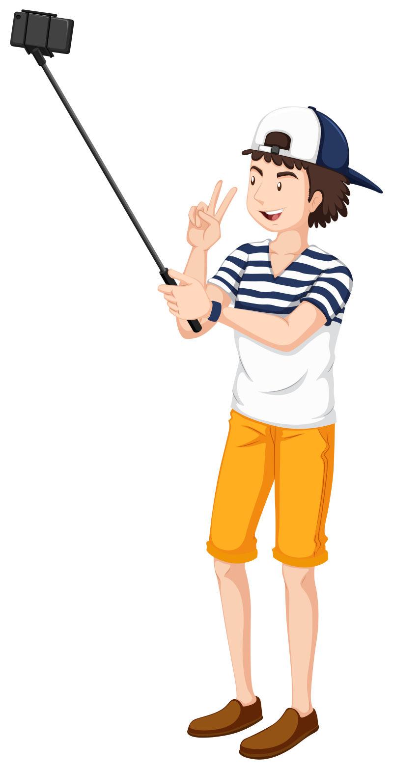 矢量手机的自拍年轻人