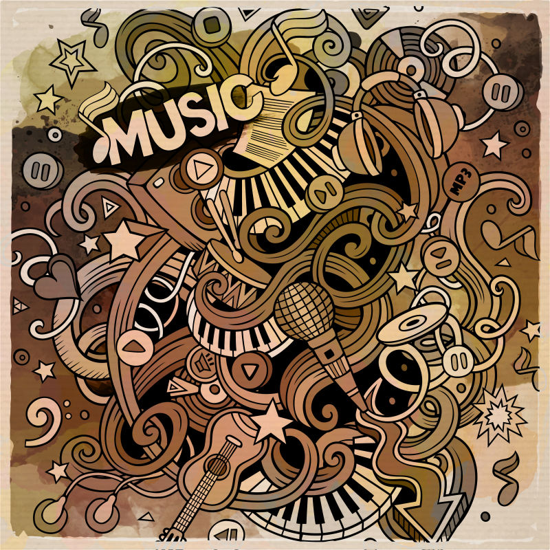 音乐卡通涂鸦矢量插图