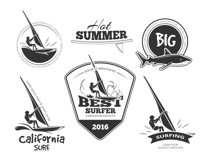 矢量复古冲浪标签徽章
