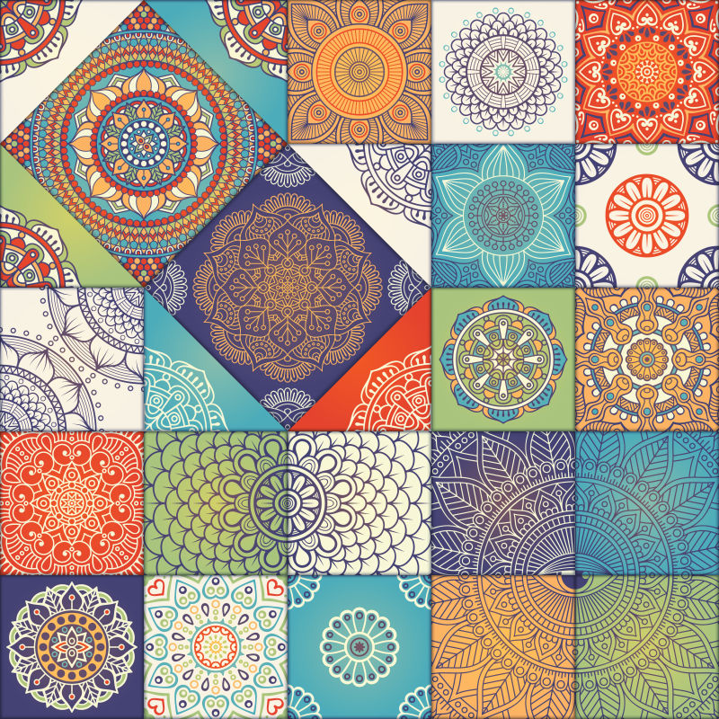 印度传统花卉矢量插图