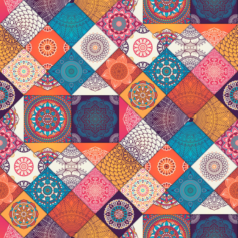 矢量传统花卉无缝背景