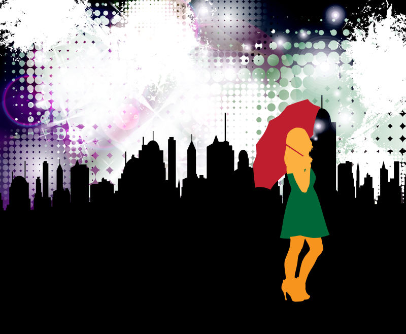 带伞的矢量时尚美女