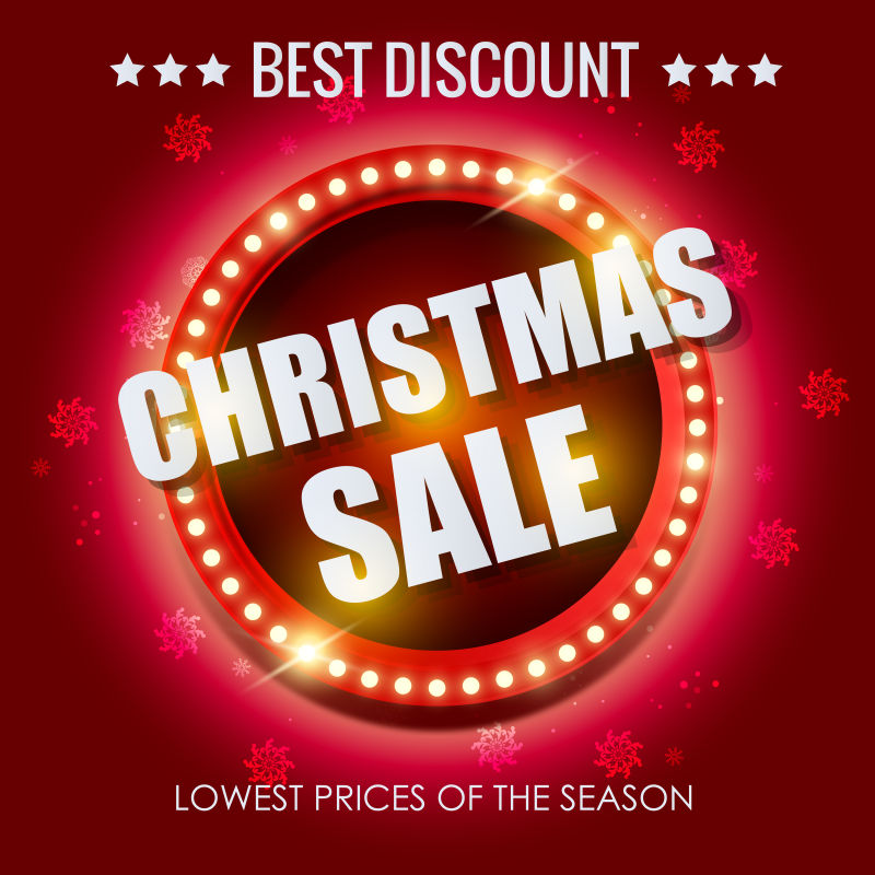 闪光彩灯围绕的圣诞节销售标签设计矢量