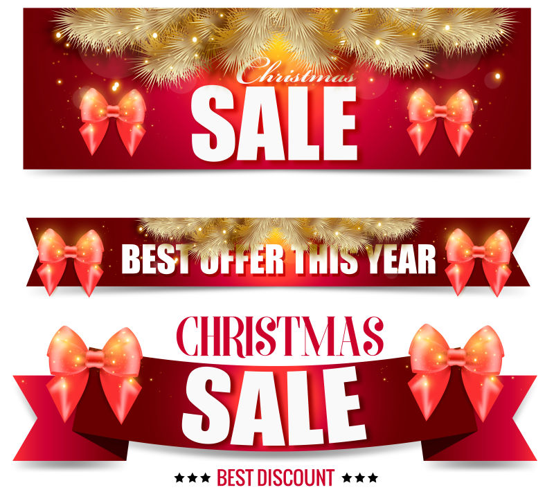 红色元素的圣诞节销售标签矢量设计
