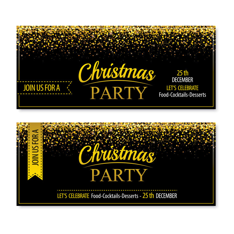 创意金色圣诞节元素的派对卡片设计