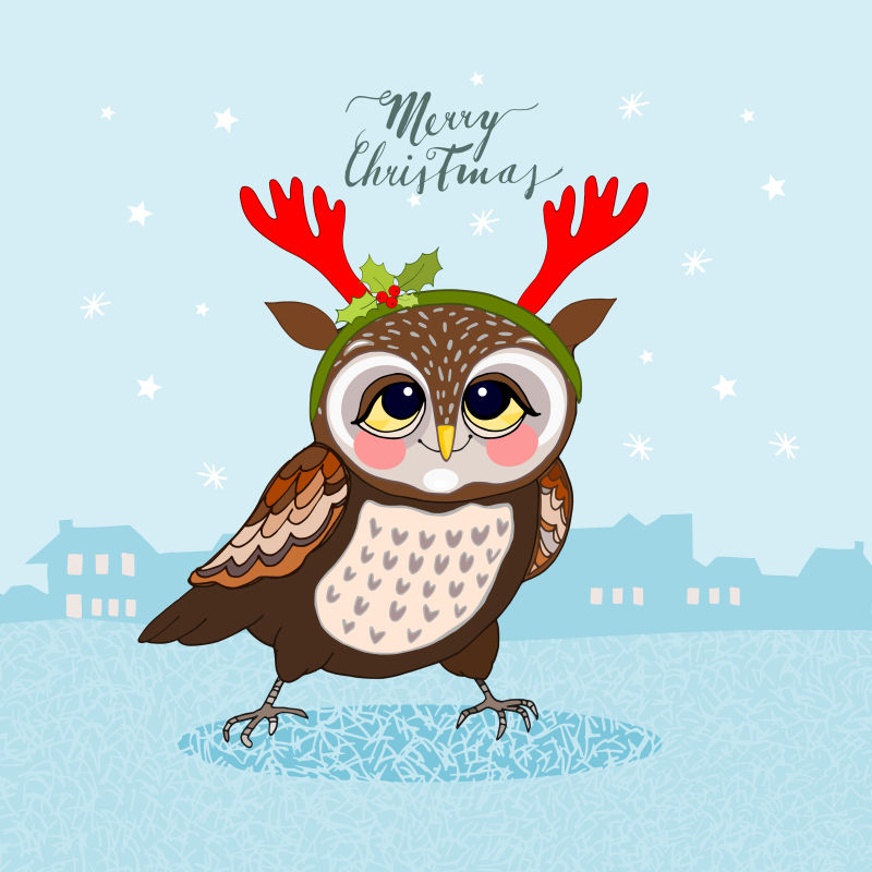 矢量有鹿角的猫头鹰