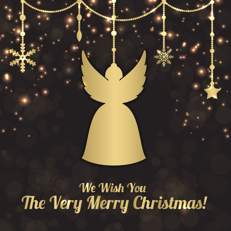 圣诞节金色天使装饰贺卡矢量图