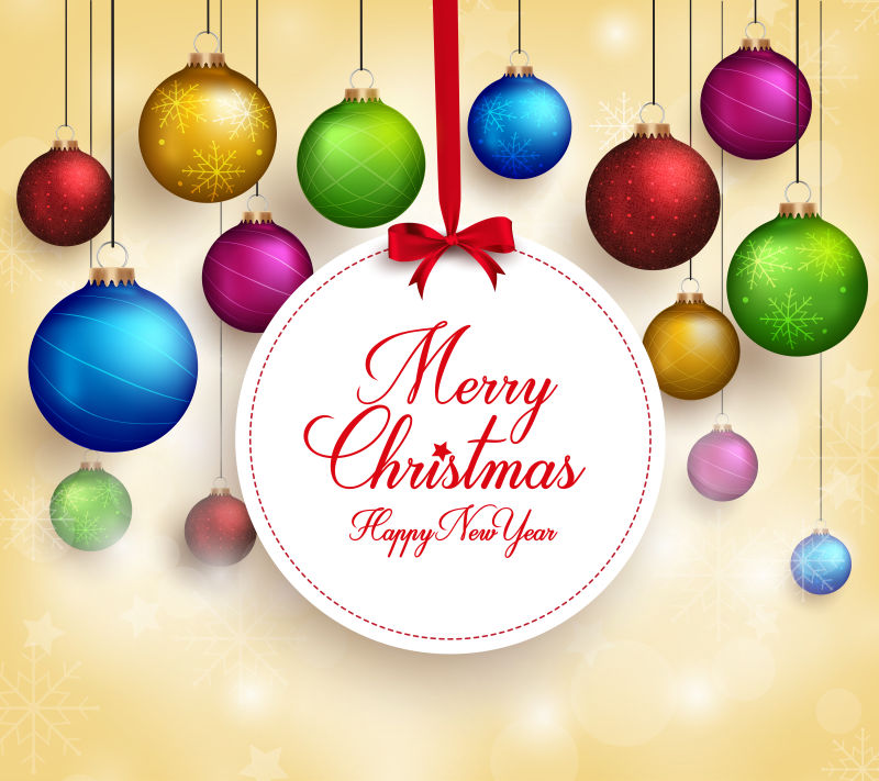 矢量抽象彩色圣诞球元素的背景插图