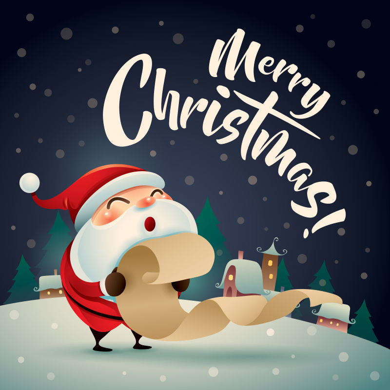 矢量读卷轴的圣诞老人卡通插图