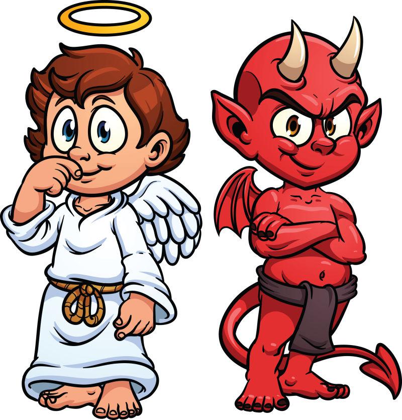 矢量可爱卡通天使和魔鬼