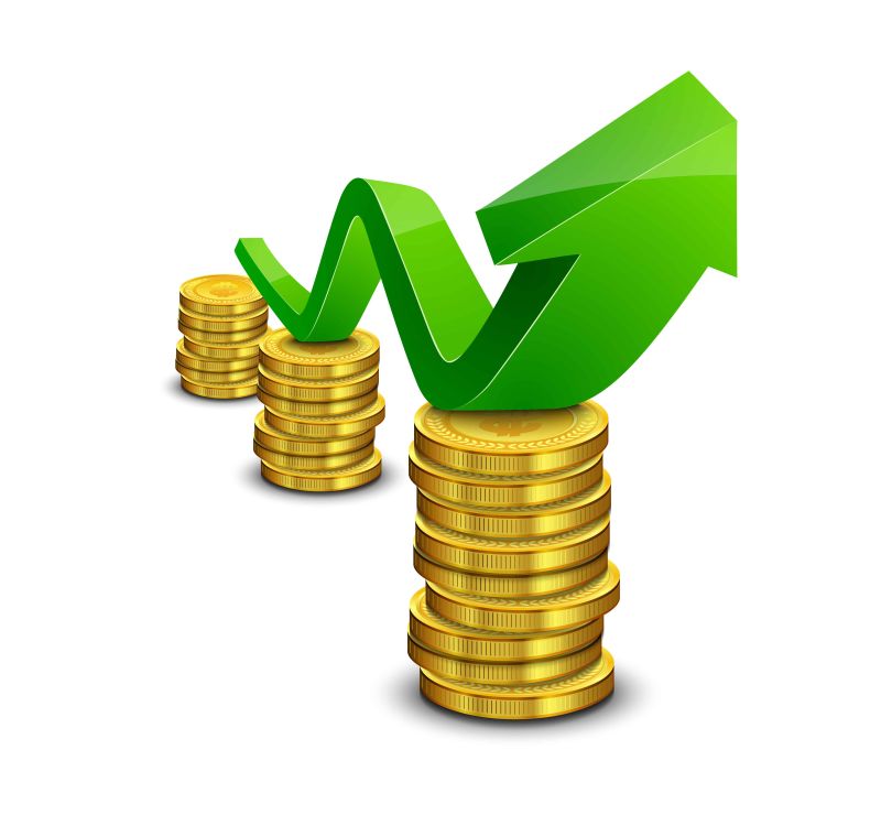 带有上箭头的绿色上升图形矢量