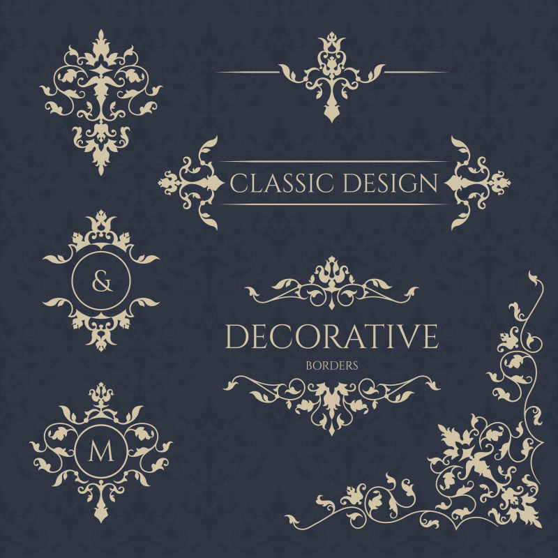 花卉单字和边界矢量字母花纹logo