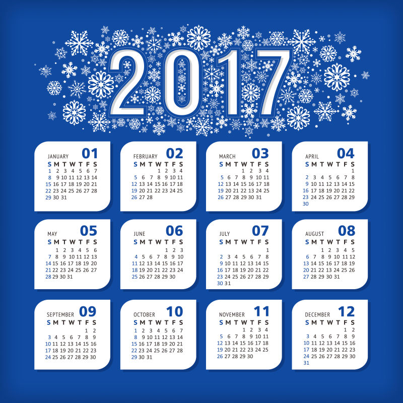 2017蓝色雪花日历矢量