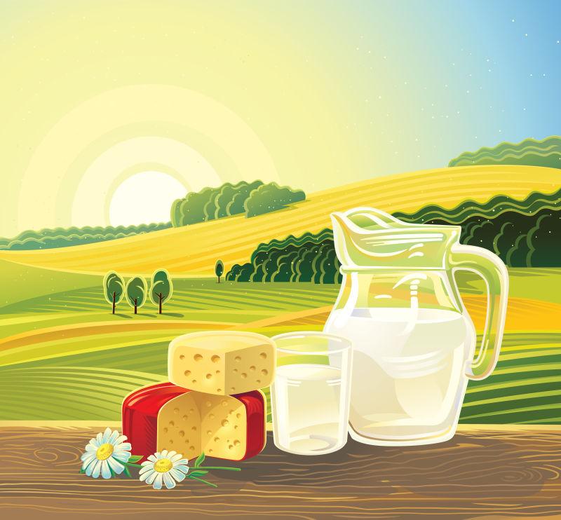 乡村景观有一套乳制品矢量