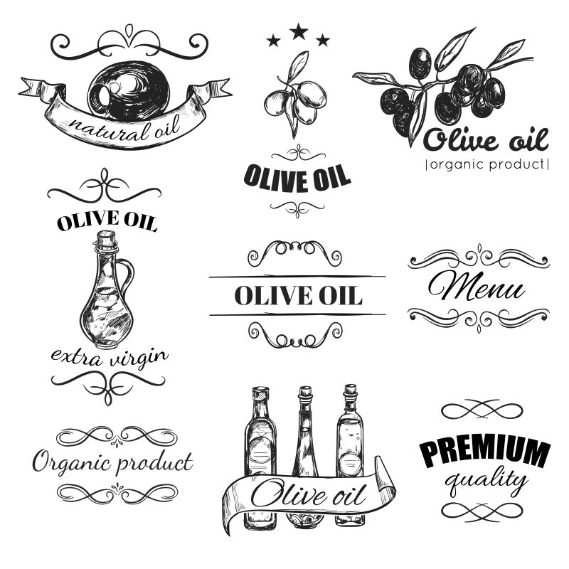 手绘橄榄油徽章矢量