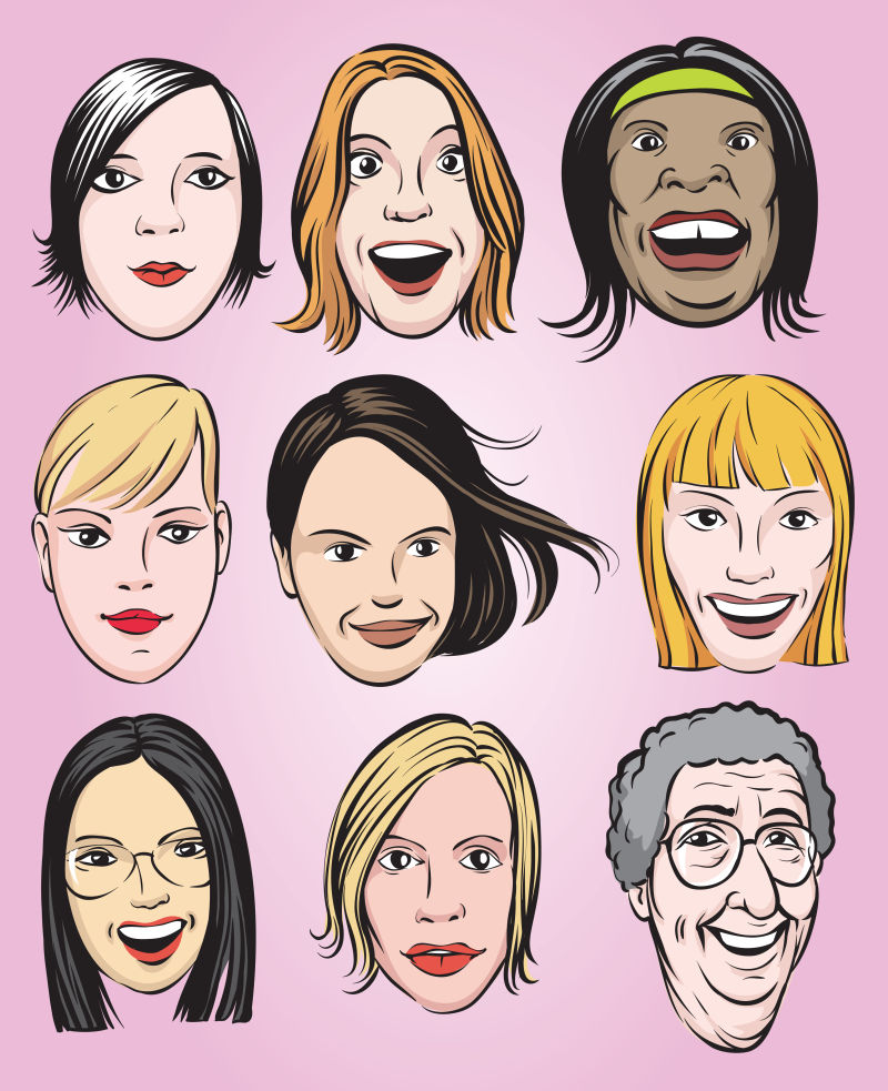 矢量的卡通女性肖像