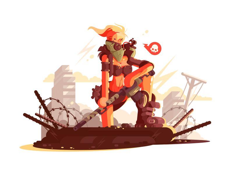 矢量站在废墟上的女孩设计