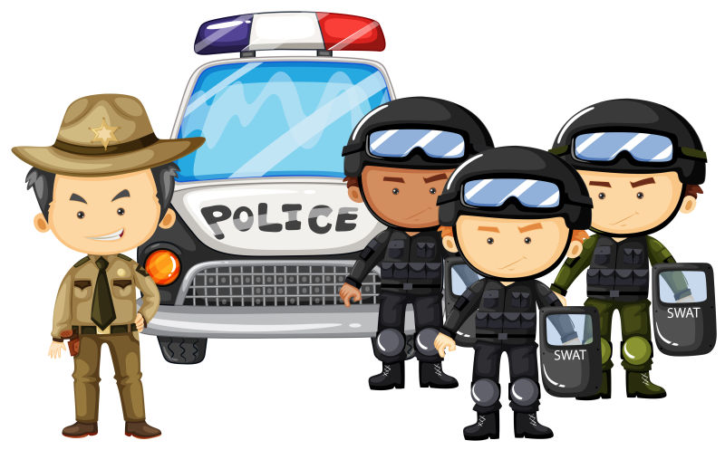 警察和特警队矢量插图