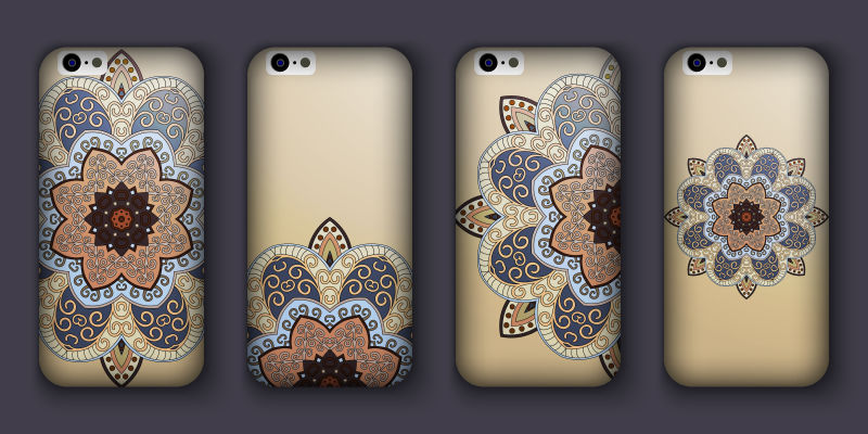 矢量手绘古典装饰花卉元素手机外壳设计