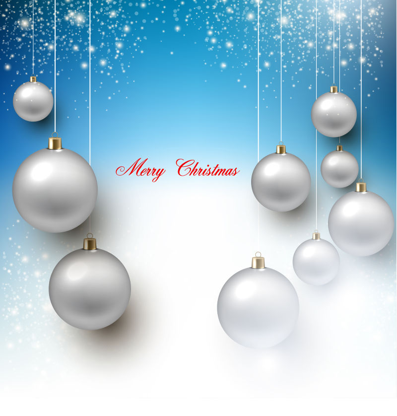 悬挂着圣诞球装饰的新年矢量背景