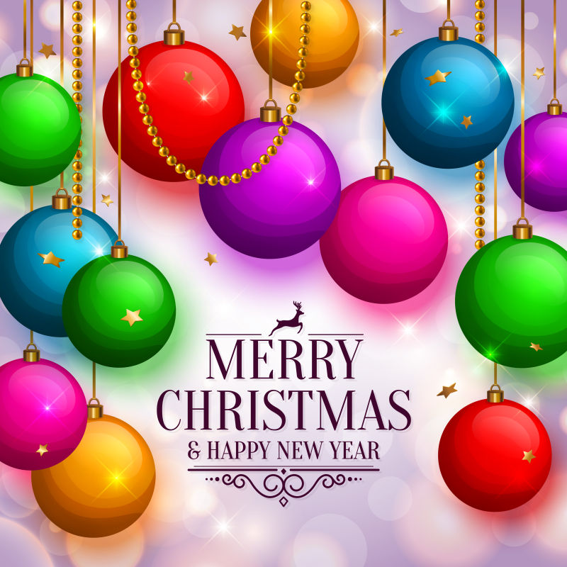 彩色的圣诞球装饰的圣诞矢量背景