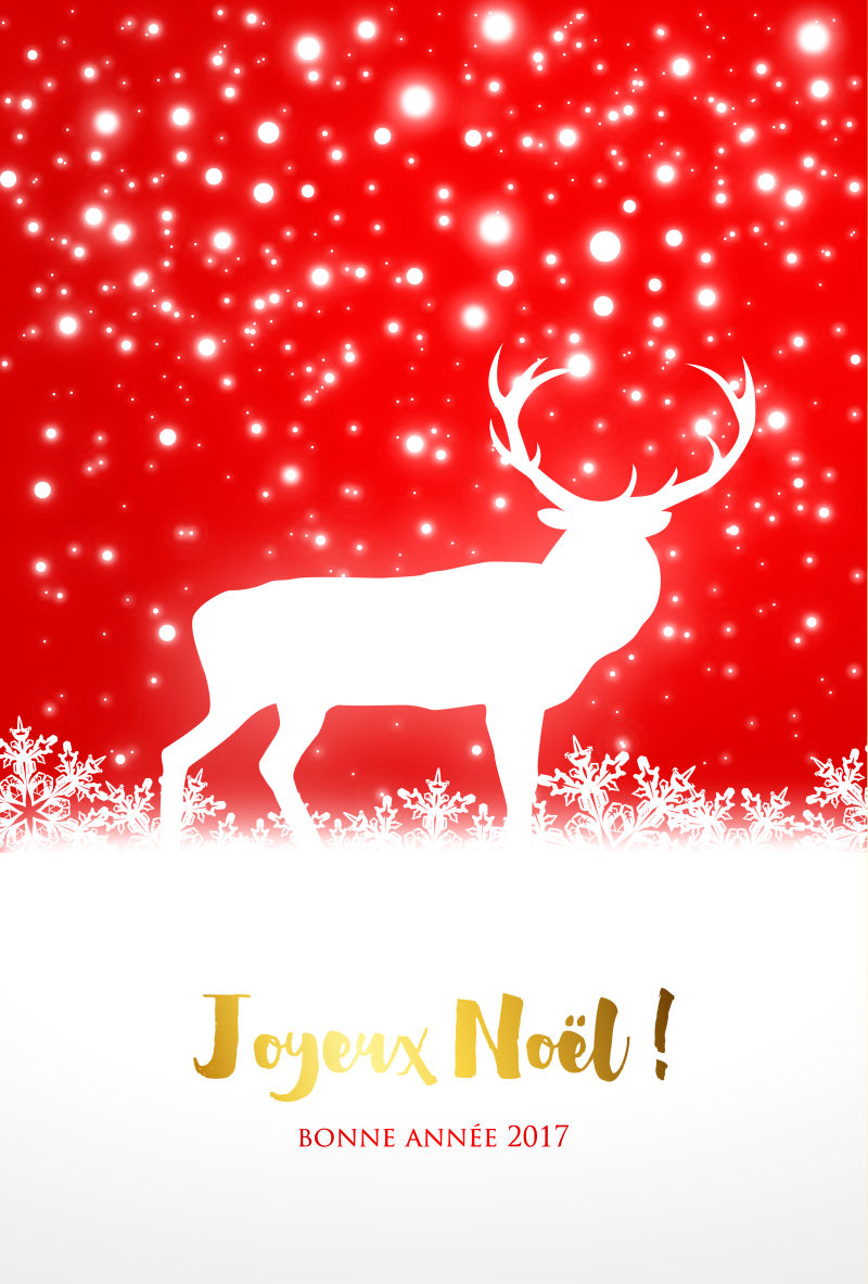 矢量红色和白色雪花的圣诞驯鹿元素背景