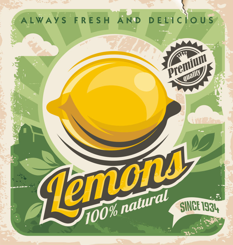 矢量柠檬农场的复古海报设计
