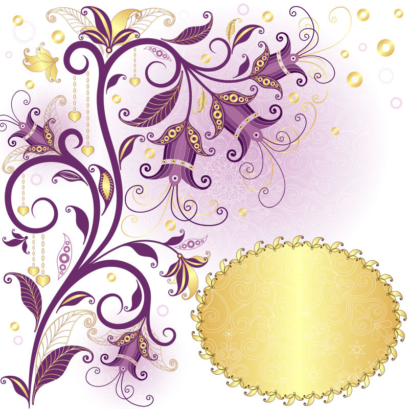 金色和紫色花纹背景矢量图
