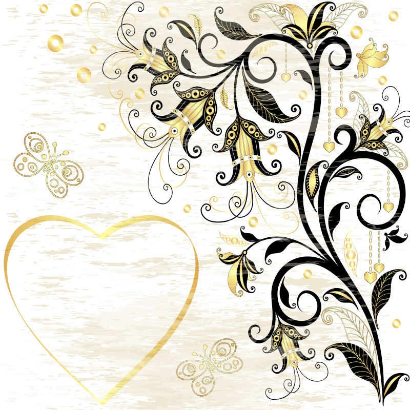 浪漫的金色心形花纹矢量图