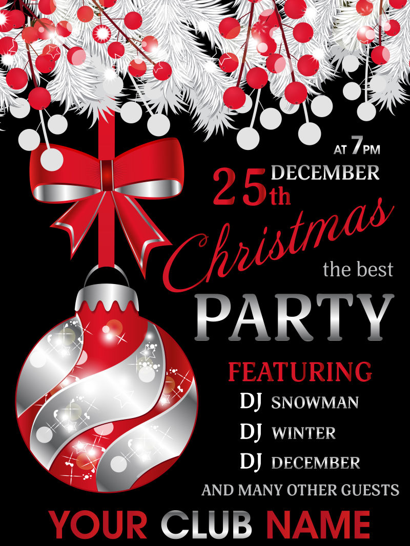 矢量黑色背景圣诞派对设计