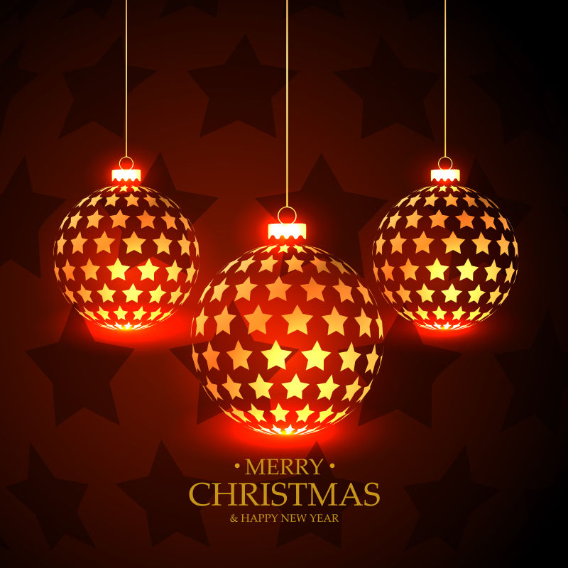 矢量美丽的红色背景挂着的圣诞球