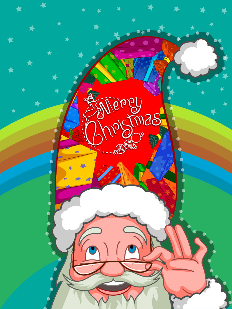 戴着大帽子的圣诞老人矢量插图