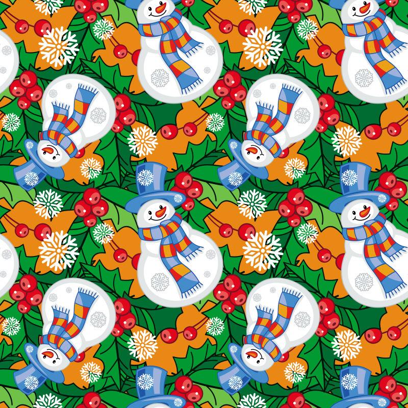 冬季无缝模式与滑稽雪人矢量剪辑艺术