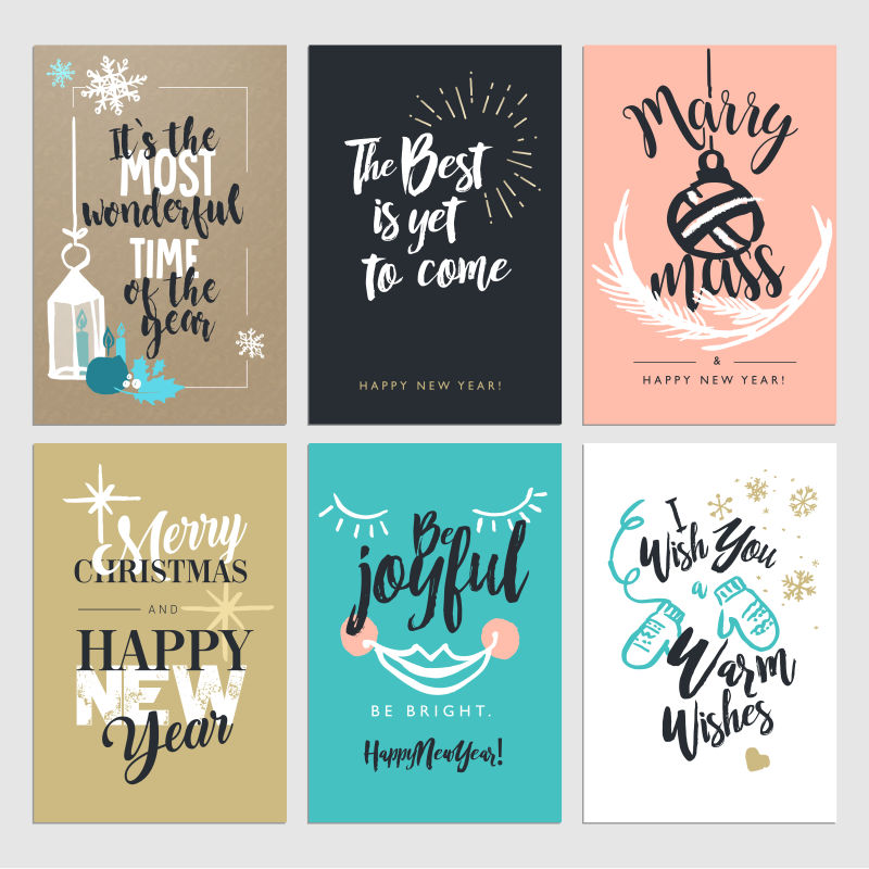 有趣的圣诞节手绘贺卡矢量图