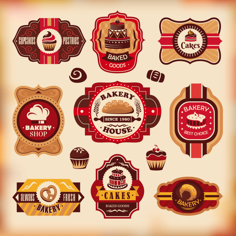 矢量老式披萨平面标签设计