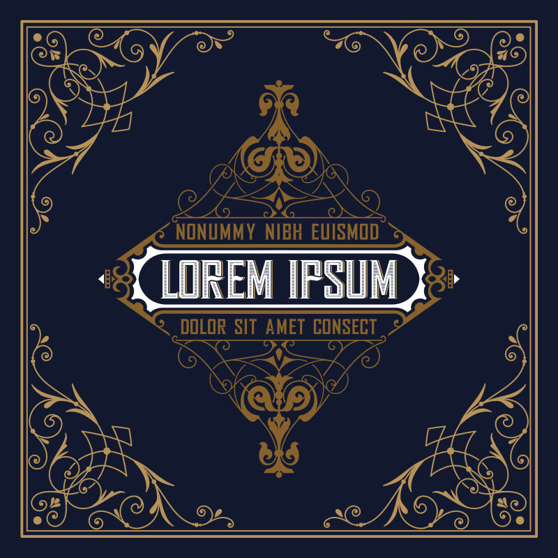 抽象矢量金色装饰纹样元素的标签设计