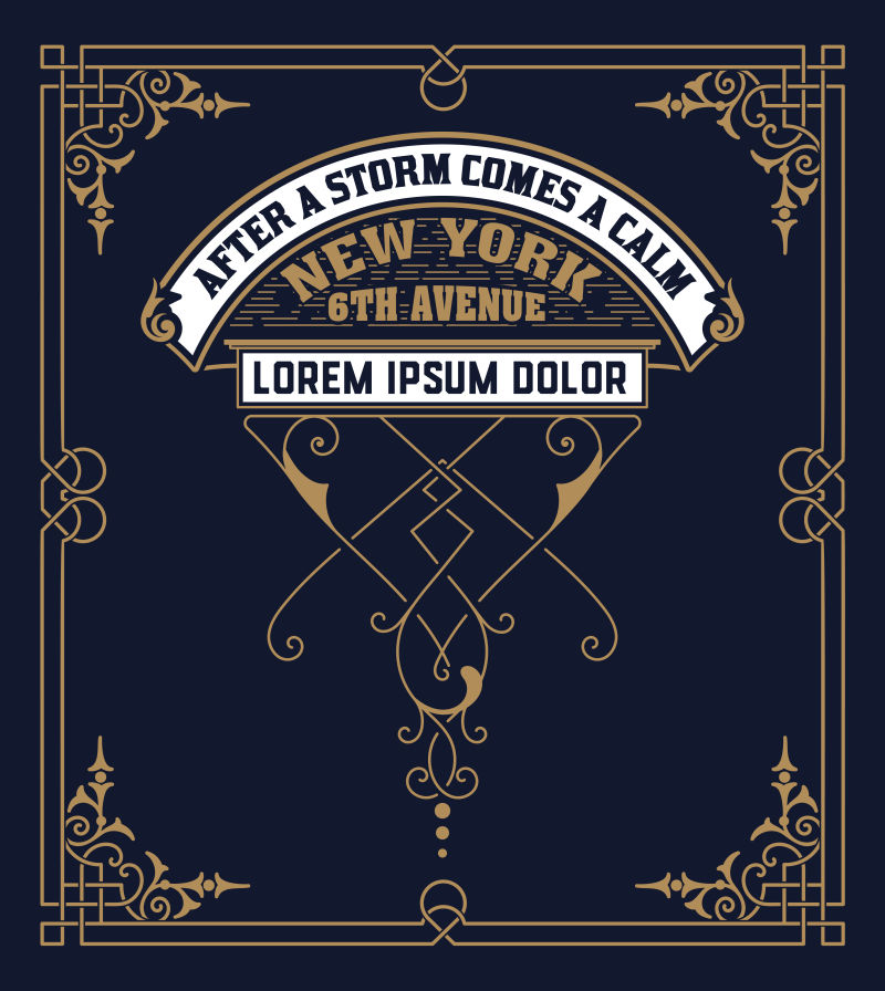 矢量抽象复古风格的金色标签设计