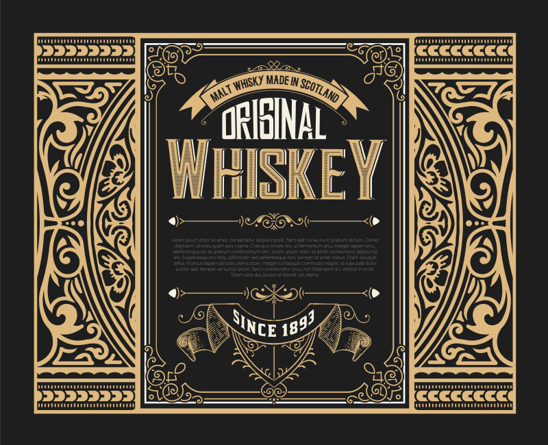 创意矢量金色装饰花卉元素的标签设计