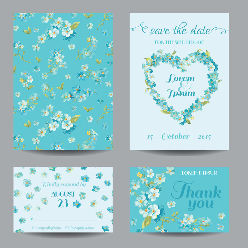 矢量蓝色花卉装饰的卡片设计
