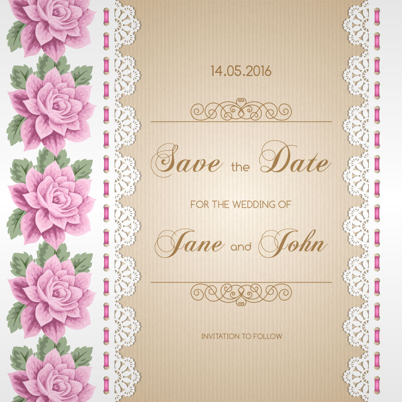 创意矢量花卉装饰的婚礼卡片设计