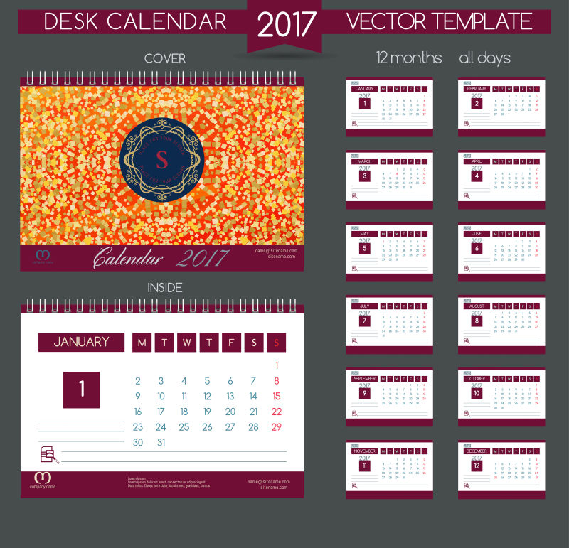 矢量2017年桌历月刊设计