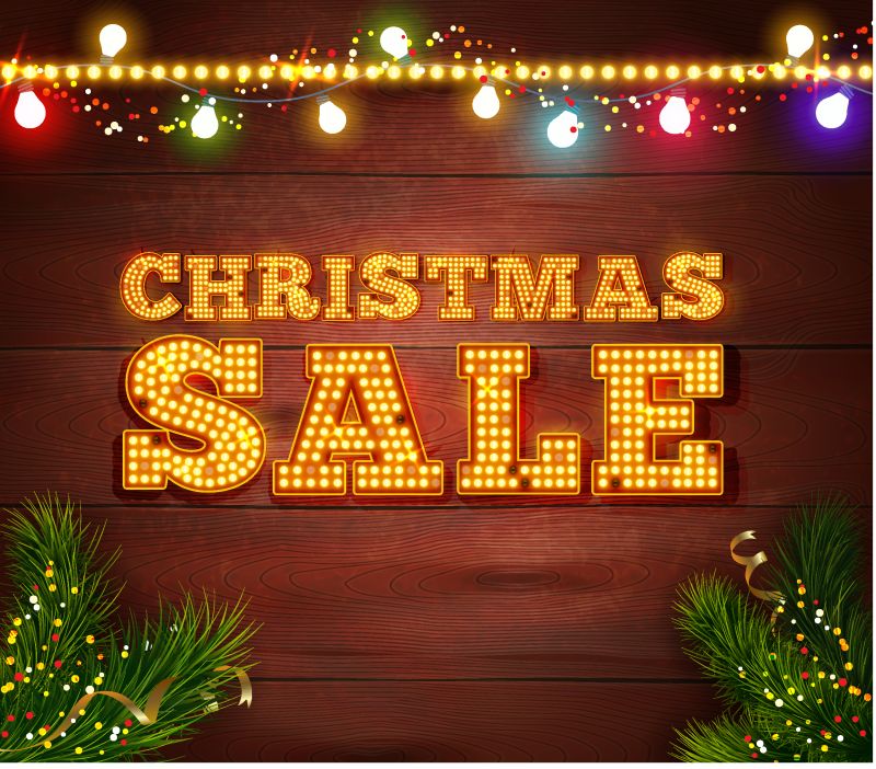 矢量灯光下圣诞节销售背景