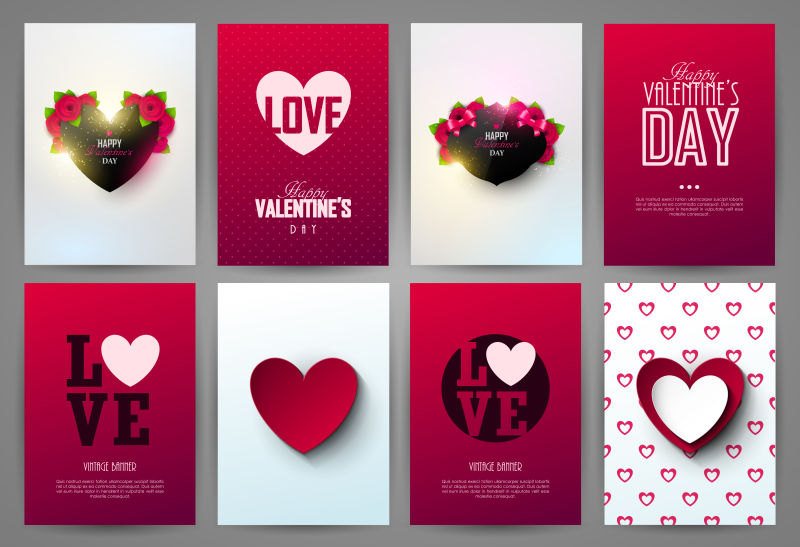 矢量有鲜花和红心背景的情人节卡片