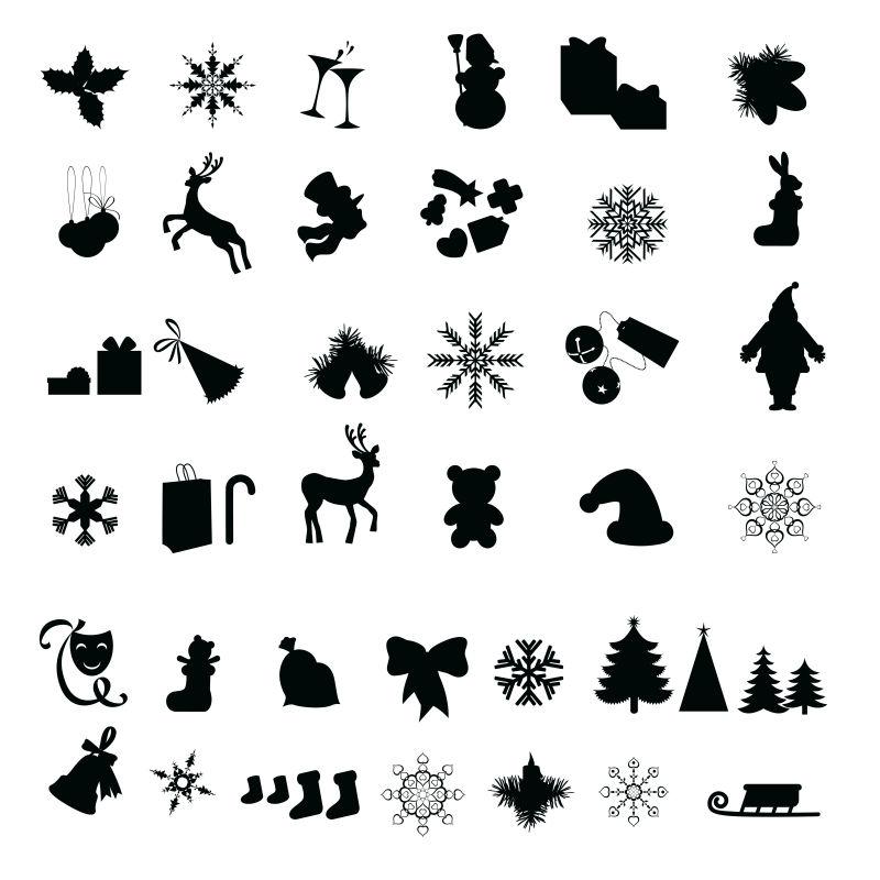 矢量不同圣诞图标剪影