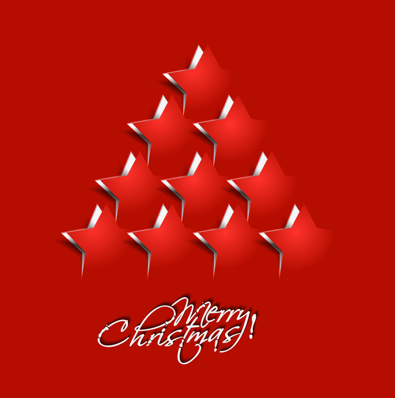 红色背景下创意圣诞树设计矢量图