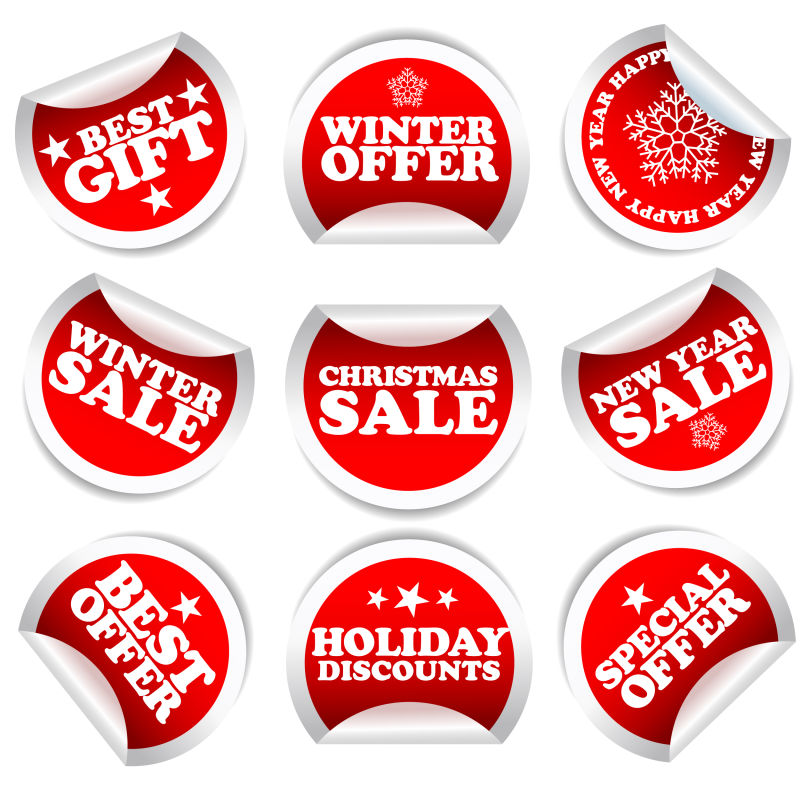 红色主色调的圣诞标签矢量设计