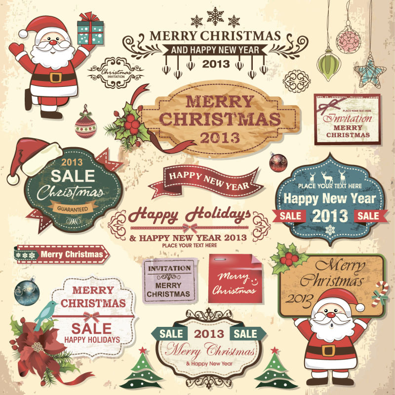 圣诞节装饰品等标签矢量