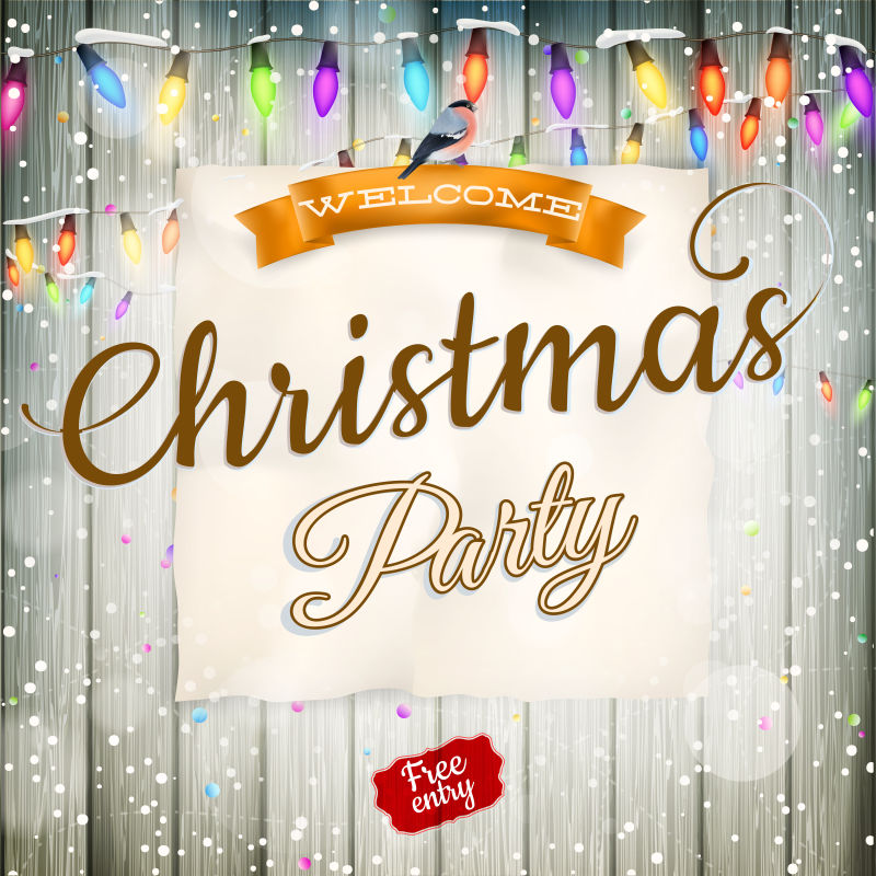 圣诞贺卡灯和雪花背景矢量圣诞贺卡