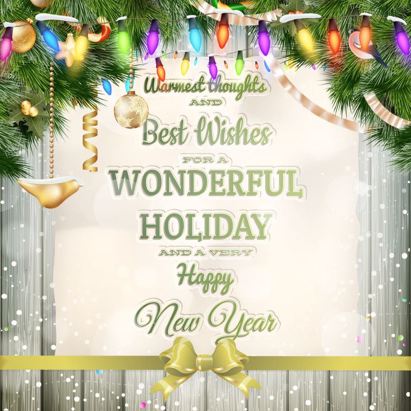 圣诞贺卡灯和雪花背景贺卡矢量